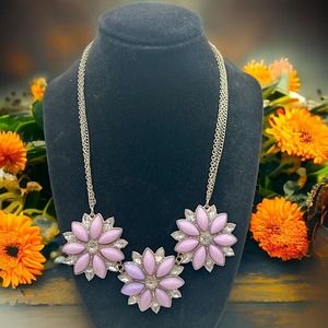 Lavender Floral Silver-Tone Bib Statement 21" Necklace!